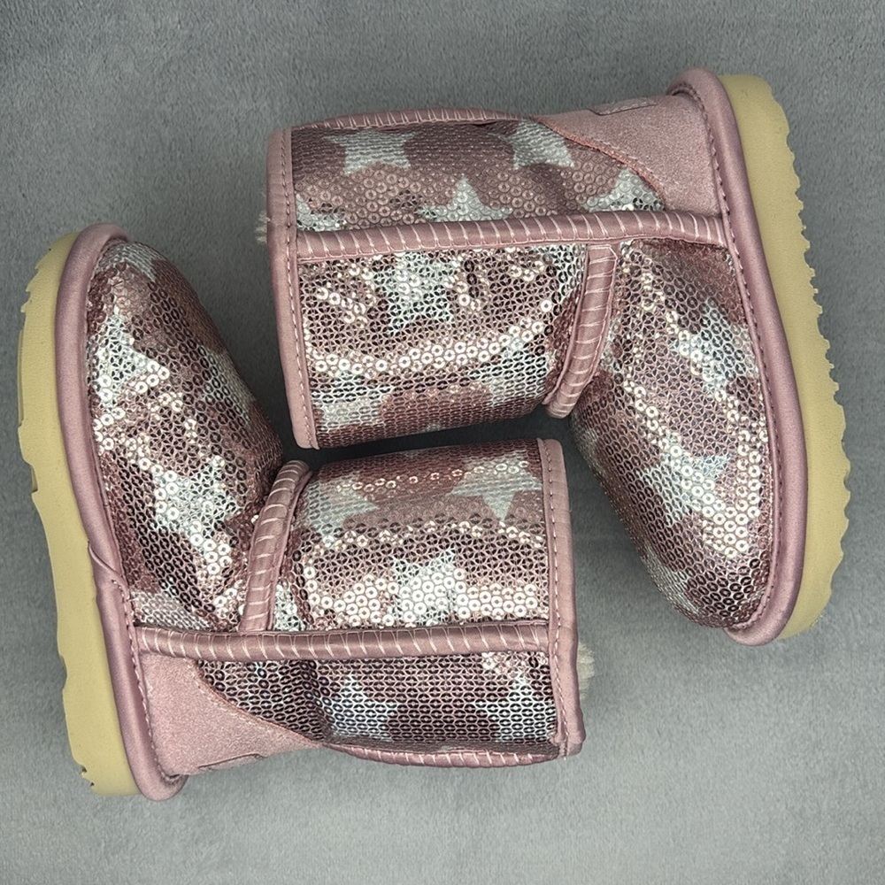 UGG Pink Silver Sequin Classic Boots Toddler Girl Size 8 Sparkle - Picture 5 of 8